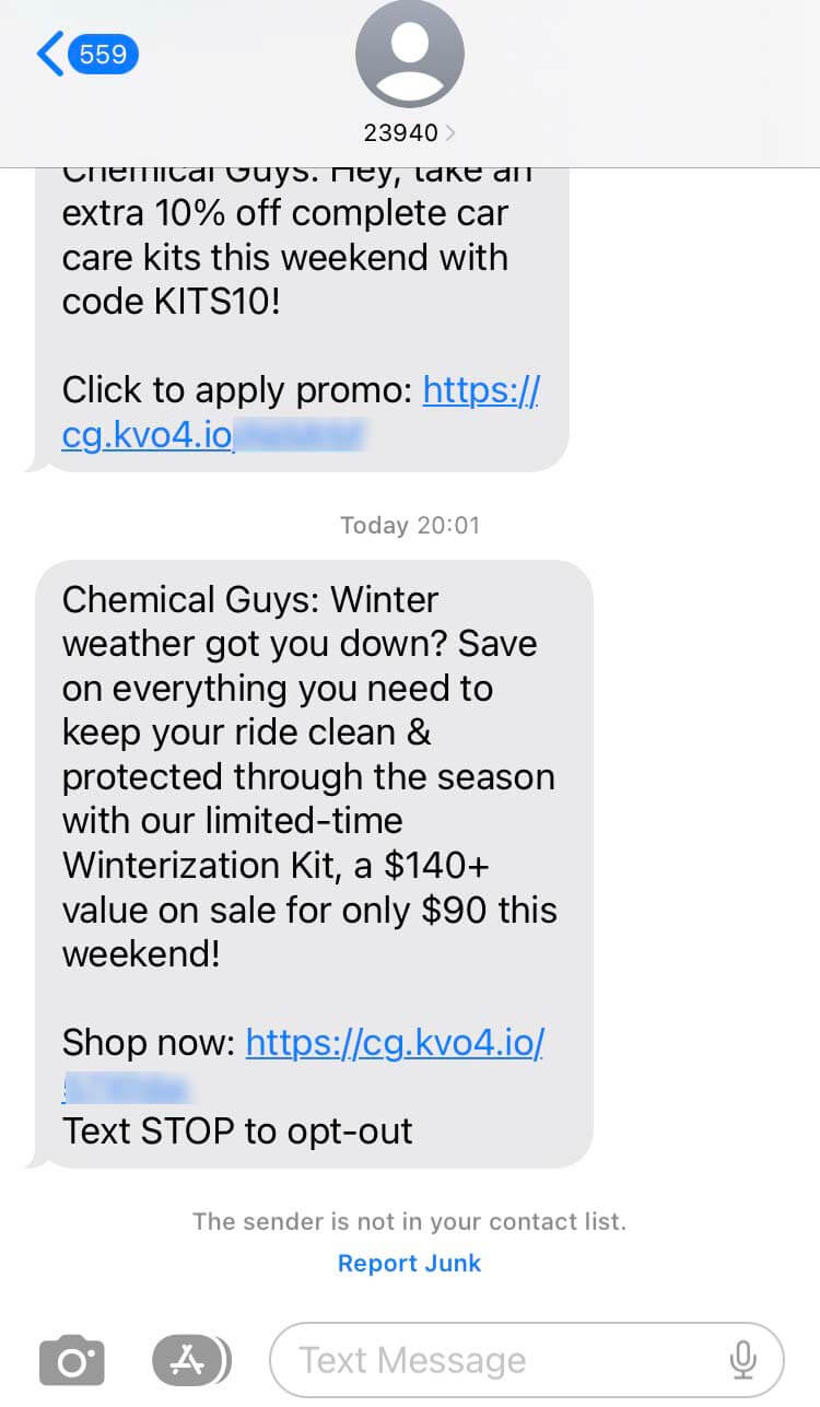 Short Code Chemical guys text messaging